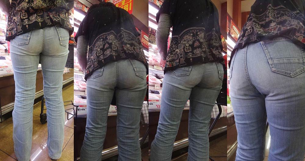 お買い物中のママさんはジーンズ爆尻にパンティーラインがクッキリ！