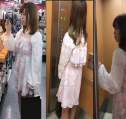 【盗撮】ひよこ系ファッションの美女をエレベーターから家電製品店までの密着盗撮！！！